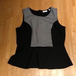 *SOLD elsewhere* - NY&Co Sleeveless Peplum Top, Black/White Stripe